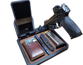 EDC Nightstand Dump Tray Handgun Display Stand with Leather or without Leather bottom Organizer