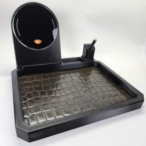 EDC Nightstand Organizer: Wireless Charger, Handgun Display, Leather Valet Tray 5. Green Crocodile
