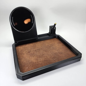 EDC Nightstand Organizer: Wireless Charger, Handgun Display, Leather Valet Tray 6Brown Water Buffalo