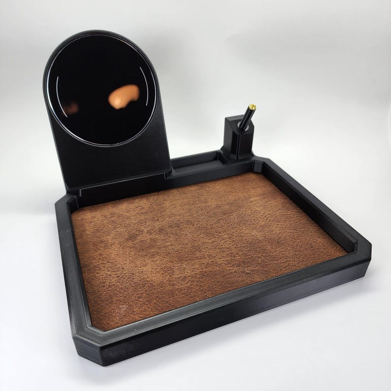 EDC Nightstand Organizer: Wireless Charger, Handgun Display, Leather Valet Tray 6Brown Water Buffalo