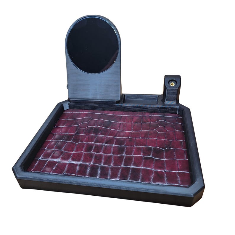 EDC Nightstand Organizer: Wireless Charger, Handgun Display, Leather Valet Tray 2. Red Crocodile