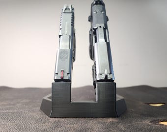 2-Handgun Display Stand: Universal Pistol Organizer, Nightstand Storage