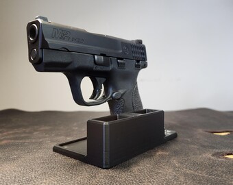 S&W Shield 9mm Handgun Stand: Nightstand Pistol Organizer with Mag Holder
