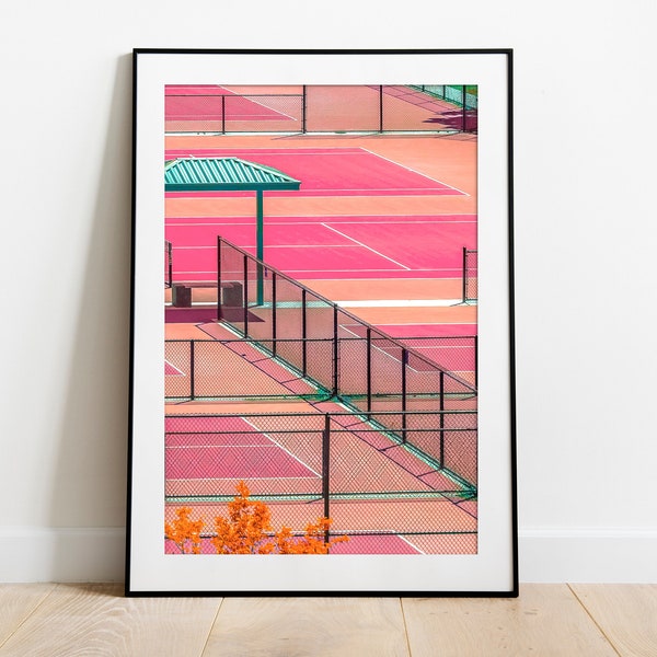 WALL PRINT - Pink Tennis Courts, Wall art, wall print, Poster, Pink print, Y2K Aesthetic