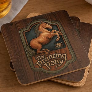 Middle Earth LOTR Prancing Pony Coaster Set: Housewarming Gift for Fantasy Fans & Movie Lovers