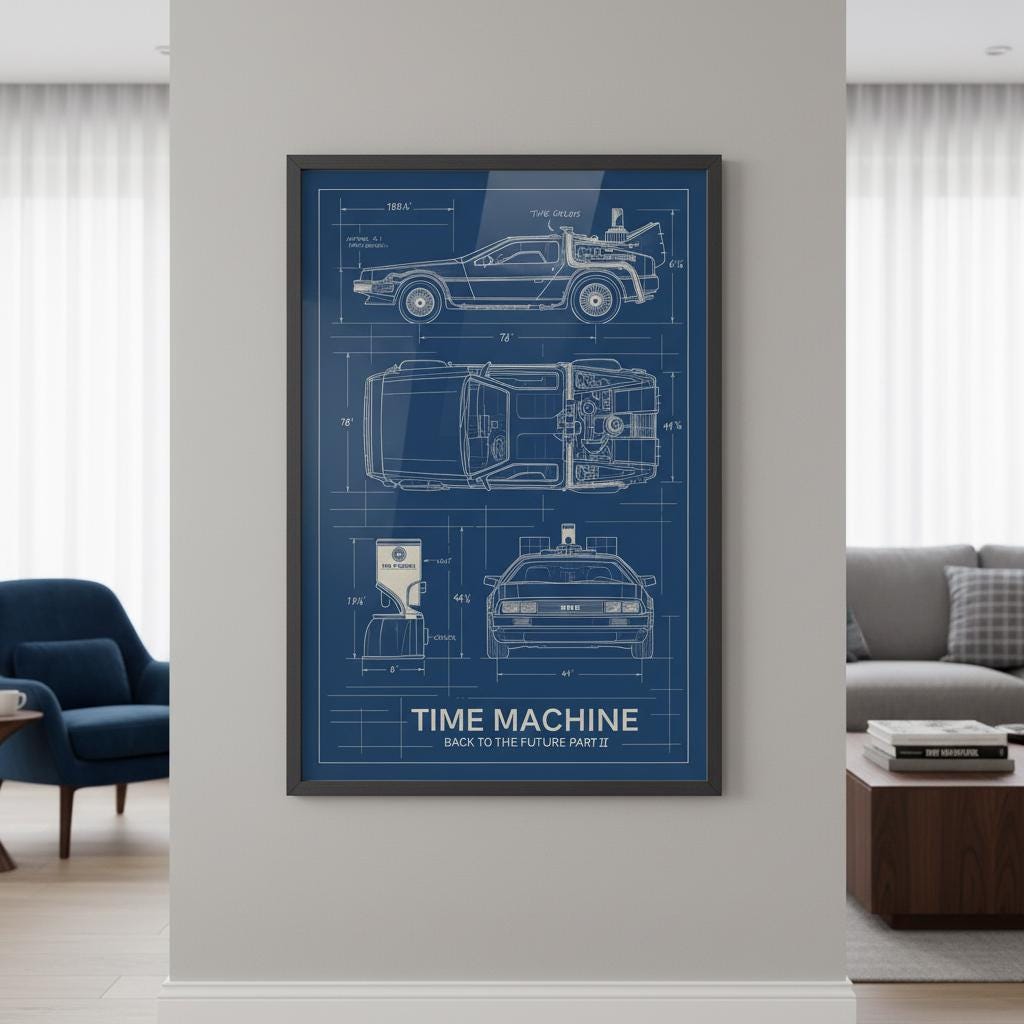 Back to the Future Delorean Blueprint Set: Sci-fi Time Machine Art ...