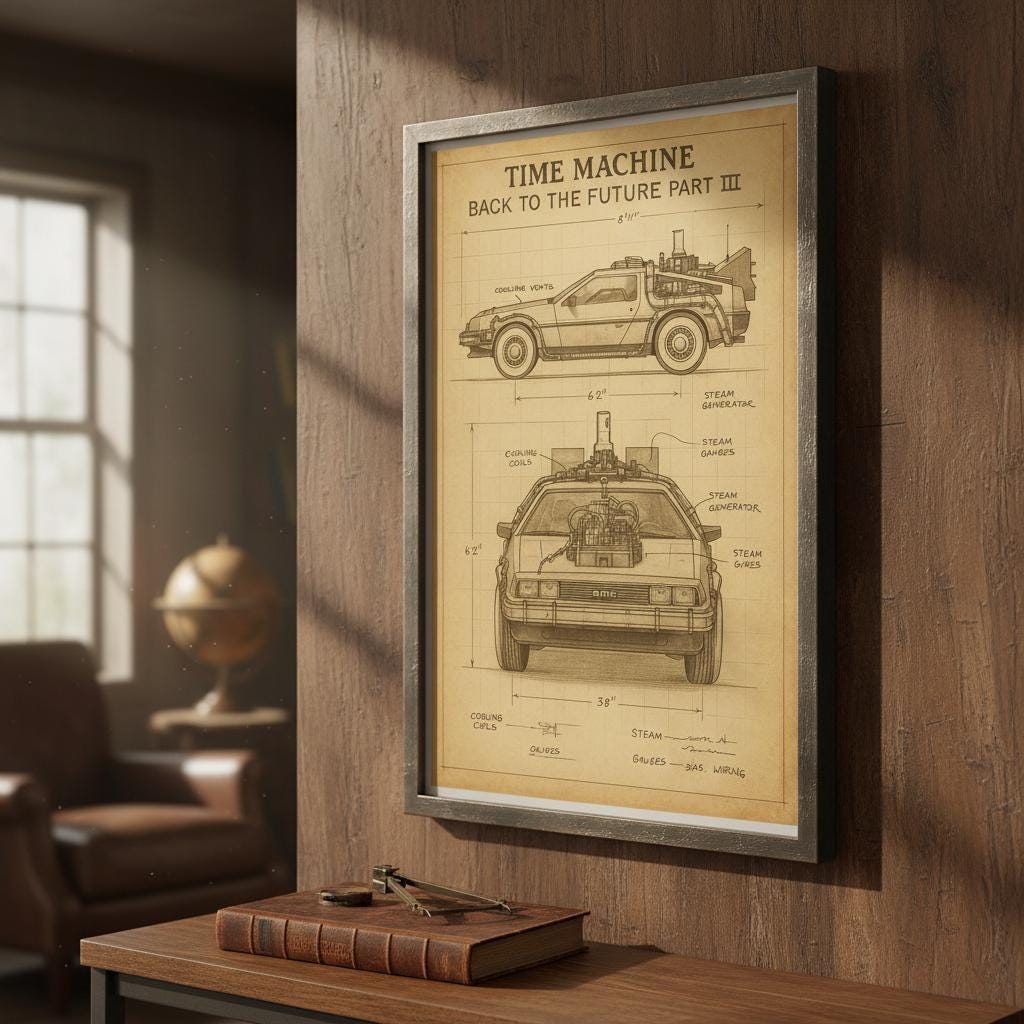 Back to the Future Delorean Blueprint Set: Sci-fi Time Machine Art ...