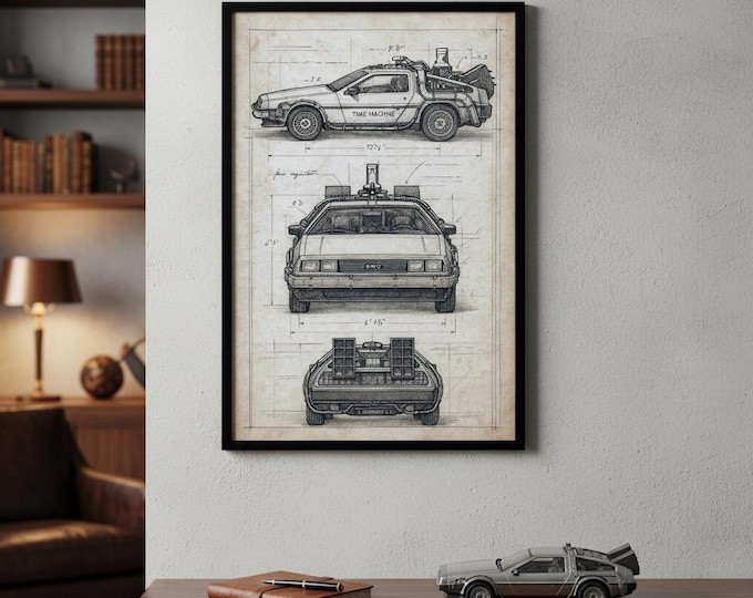 Back to the Future Delorean Blueprint Set: Sci-fi Time Machine Art ...
