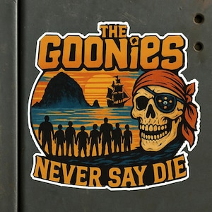 Pegatinas troqueladas de la aventura de los Goonies: decoración pirata inspirada en la película para amantes del estilo retro y regalos divertidos.