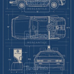 Back to the Future Delorean Blueprint Set: Sci-fi Time Machine Art ...