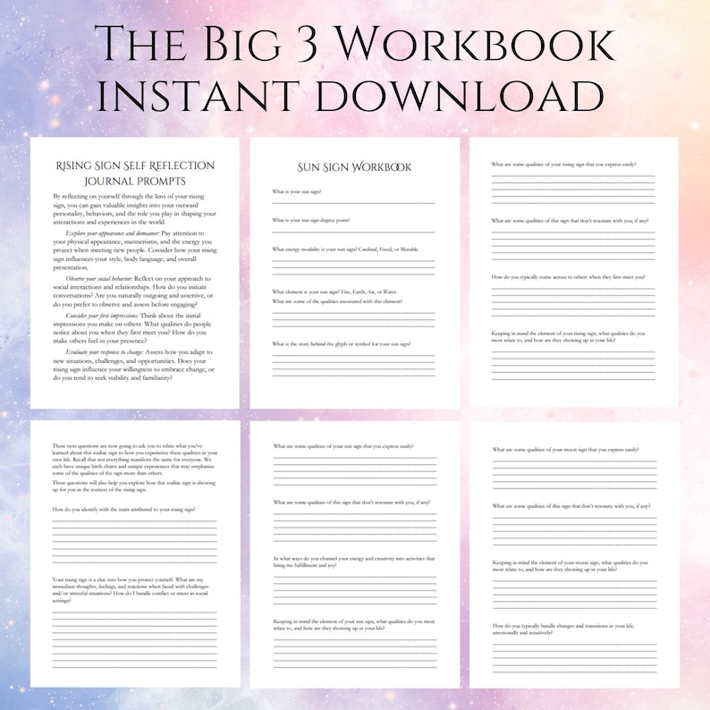 Sun Rising Prompt Astrology Big 3 Workbook: Sun, Moon & Rising Signs (PDF) - Etsy