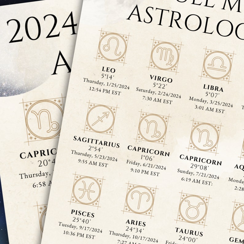 2024 Astrology Moon Calendar Full Moon and New Moon Dates, Zodiac