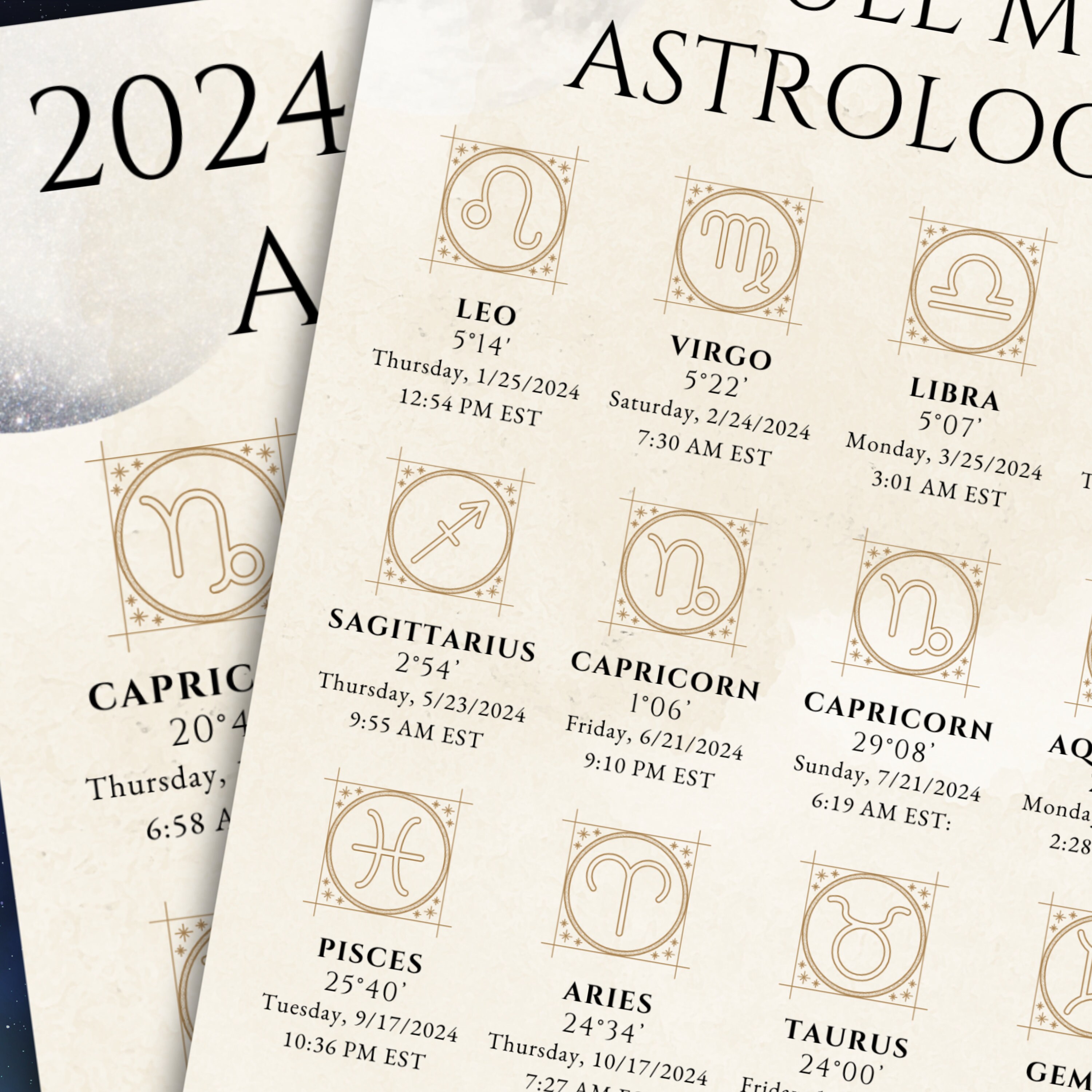 2024 Astrology Moon Calendar Full Moon and New Moon Dates, Zodiac