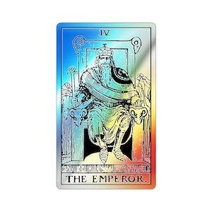 Adesivo de Carta de Tarô do Imperador - Vinil Holográfico - Recortado - Energia Masculina - Decoração de Tarô Espiritual e Bruxo