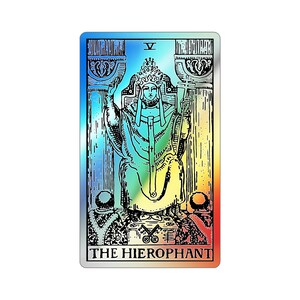Pegatina holográfica personalizada de la carta del Tarot El Hierofante de Rider Waite Deck, vinilo de sabiduría espiritual, decoración de tarot de brujas.