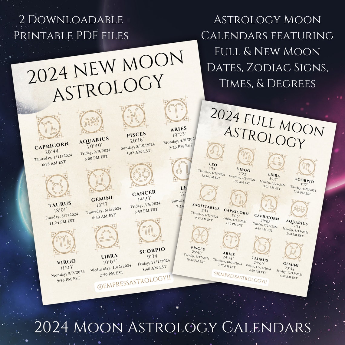 2025 Astrology Moon Calendar Full Moon and New Moon Dates, Zodiac