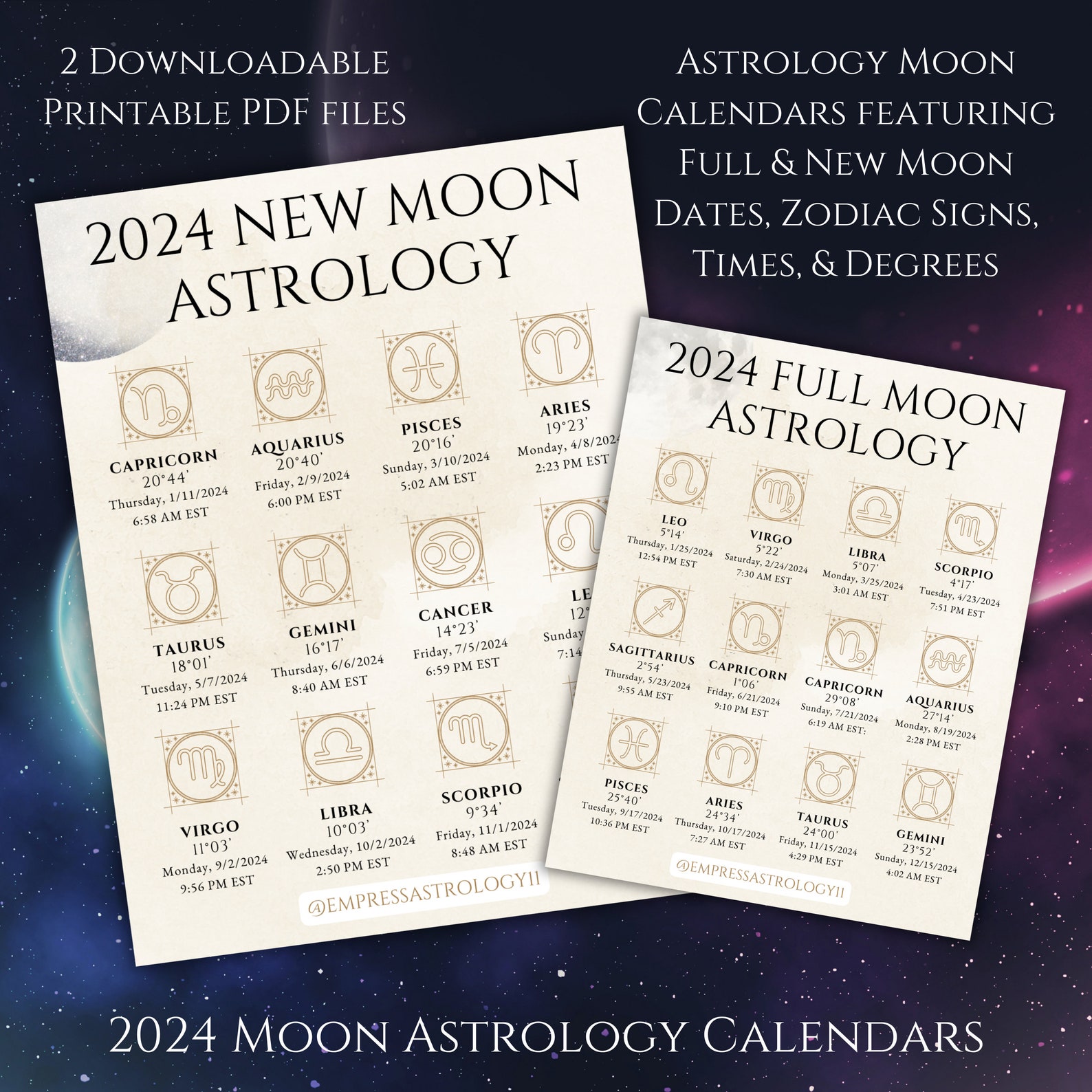 2024 Astrology Moon Calendar Full Moon and New Moon Dates, Zodiac