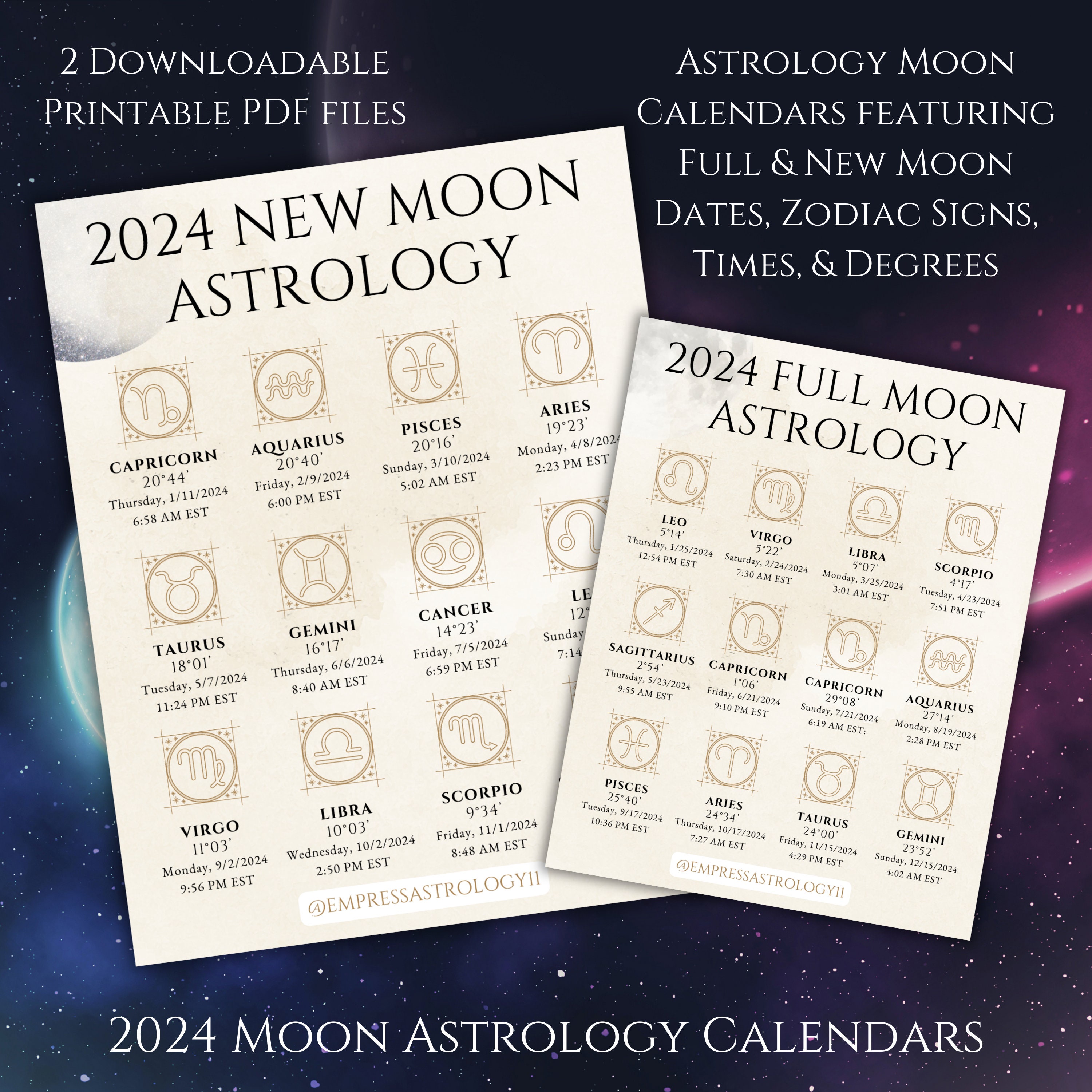 2024 Astrology Moon Calendar Full Moon and New Moon Dates, Zodiac