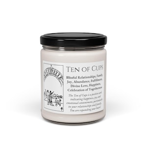 Vela de tarot con el diez de copas, aroma a soja o sin aroma, 9 oz, felicidad, plenitud emocional, manifestación familiar, regalo de bruja