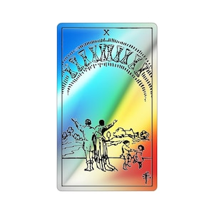 Pegatina troquelada holográfica de la carta del tarot Diez de Copas