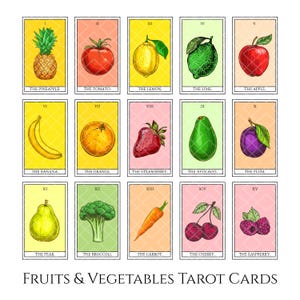 Obst & Gemüse Tarot Deck - DIGITAL DOWNLOAD - 44 bebilderte Karten | Einzigartiges botanisches essbares Orakel | Benutzerdefinierte personalisierte Optionen verfügbar