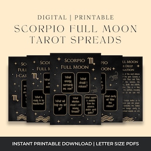 Tarocchi della Luna Piena dello Scorpione in PDF / Layout a 3 carte / Lavoro sull'ombra e trasformazione / Pagina di diario stregonesco stampabile / Download immediato