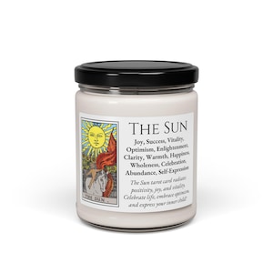 Vela de Tarô The Sun - Soja Perfumada ou Sem Perfume 9oz - Brilho, Alegria, Sucesso, Vitalidade Presente de Bruxa Celebração Parabéns (Cor)