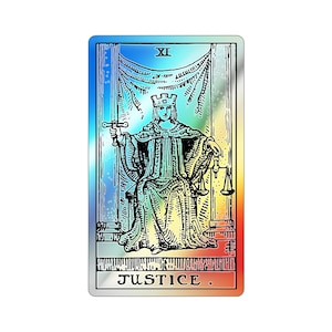 Justice Tarotkaart Custom holografische sticker van Rider Waite Deck Truth Balance Law Spiritueel Vinyl Witchy Tarot Decor
