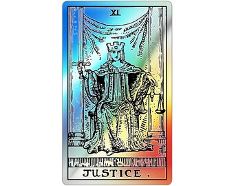 Holographic Justice Tarot Card Sticker: Rider Waite Deck Vinyl Decor