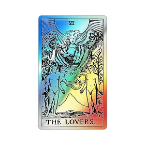 Adesivo de tarô Gay Lovers com dois amantes do sexo masculino do baralho Rider Waite, adesivo holográfico personalizado LGBTQ Pride, presente