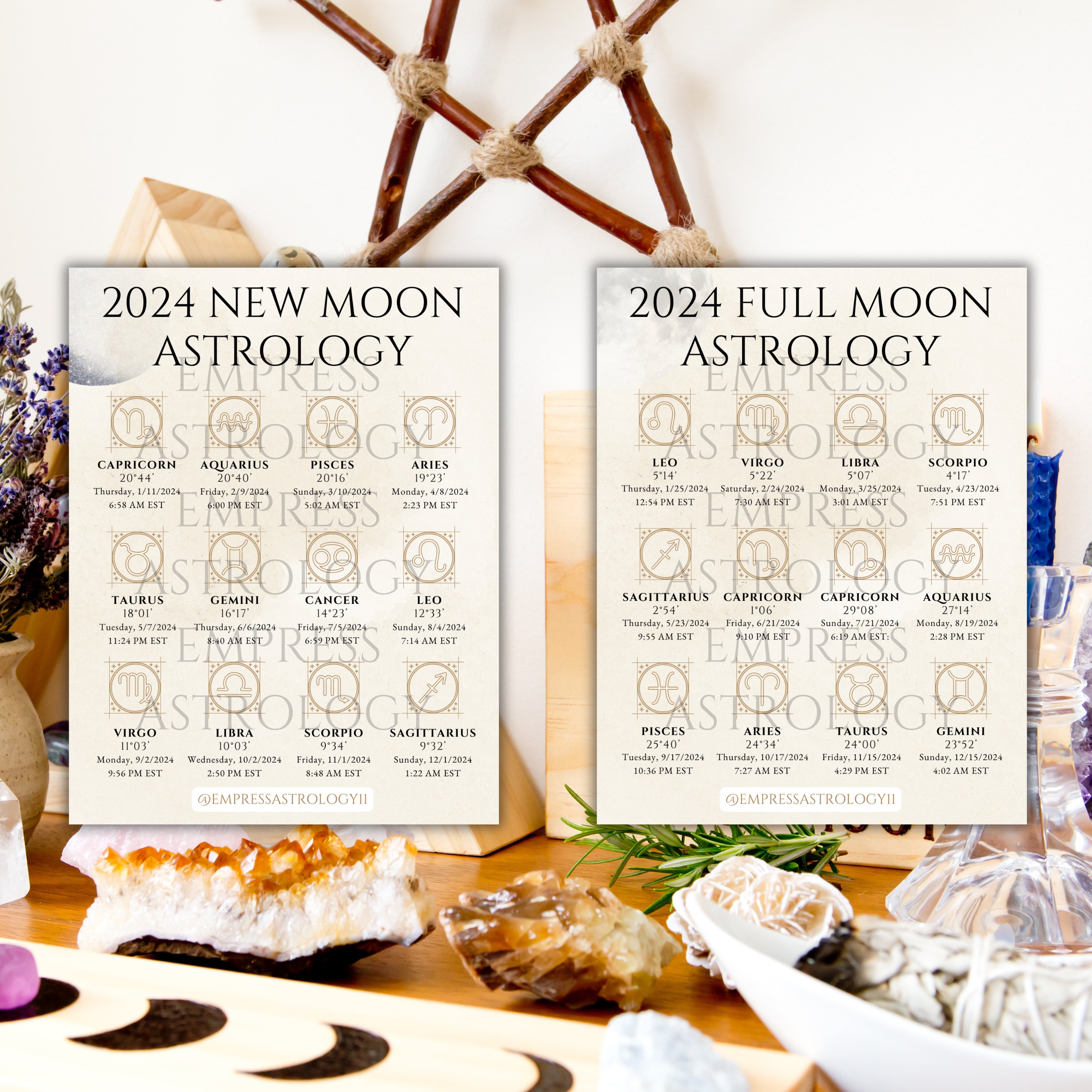 2024 Astrology Moon Calendar Full Moon and New Moon Dates, Zodiac