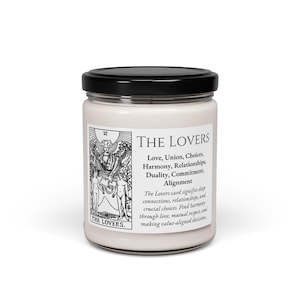 The Lovers Tarot Card Candle - Scented or Unscented Soy 9oz - Love, Relationships, Connections, Harmony, Duality, Decisions (BW)