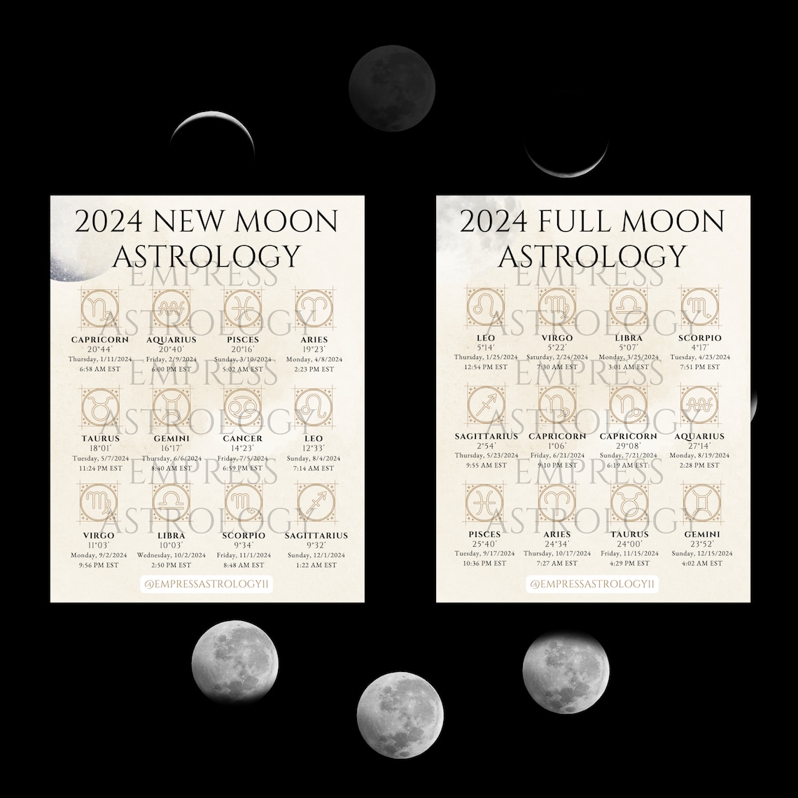 2024 Astrology Moon Calendar Full Moon and New Moon Dates, Zodiac