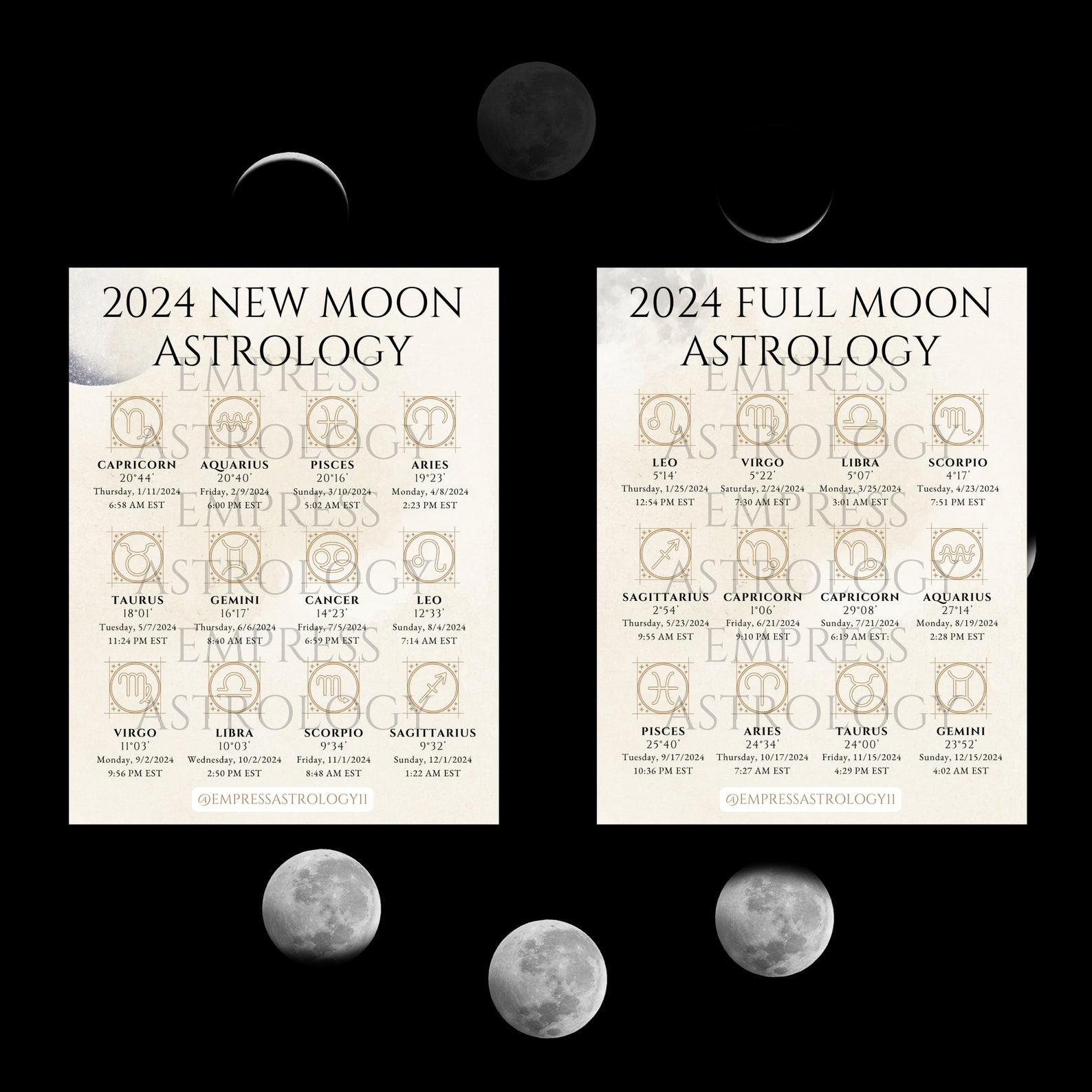 2024 Astrology Moon Calendar Full Moon and New Moon Dates, Zodiac
