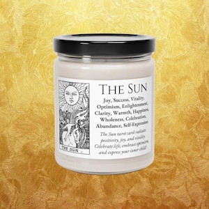 Vela de Tarô The Sun - Soja Perfumada ou Sem Perfume 9oz - Vela Mágica de Radiância, Alegria, Sucesso e Vitalidade