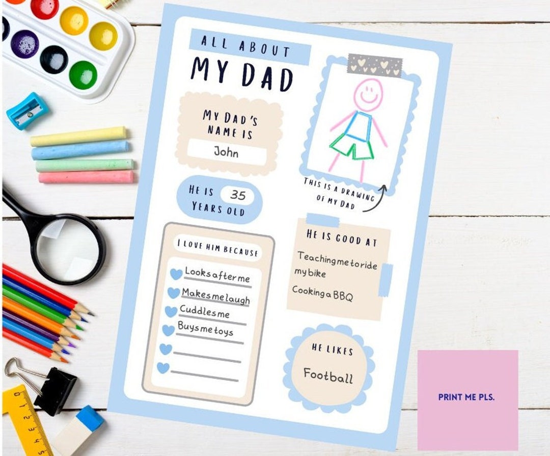 All About My Dad - Father's Day Printable - Craft Keepsake - A4 - Etsy