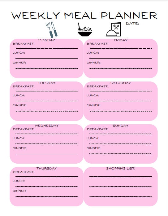 Meal Planner Printable PDF, Meal Tracker, Food Journal, Menu Plan ...