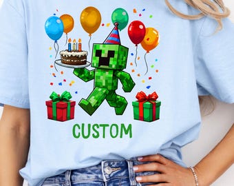 Personalized Birthday Pixel Shirt, Minecraft T-Shirt, Custom Birthday Game Character Shirt,Gamer Birthday Shirt, Birthday Boy and Girl Shirt
