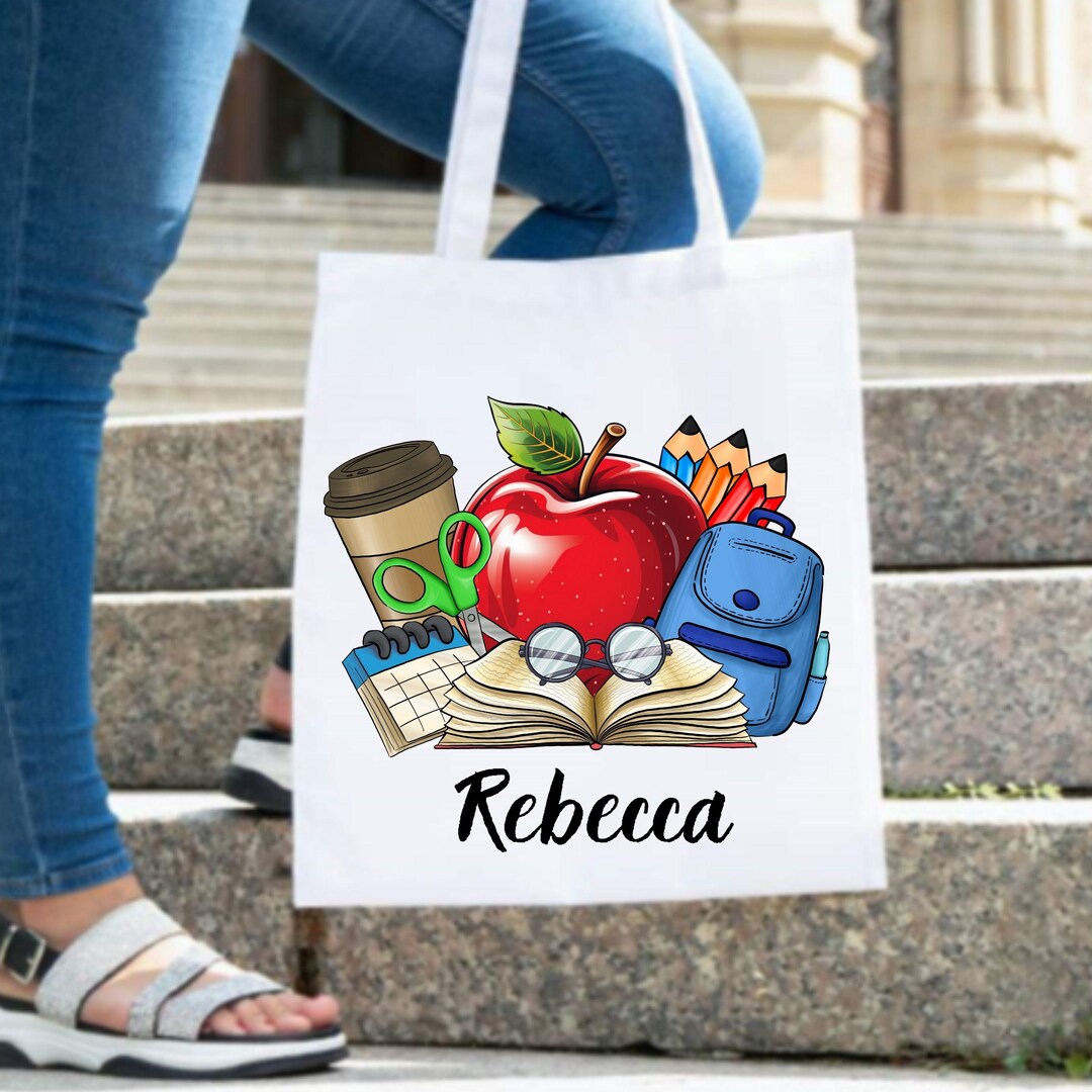 Custom Back to School Tote Bag, Custom Name Teacher and Kids Tote Bag ...