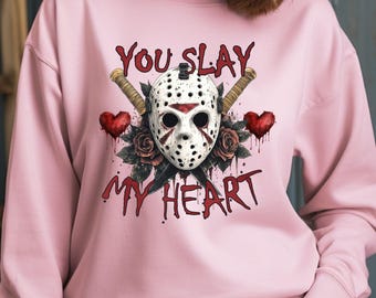 Horror Valentine's Day Sweatshirt, You Slay My Heart Sweatshirt, Happy Valentines Day Sweatshirt, Couple, Valentines Day Gift Sweatshirt
