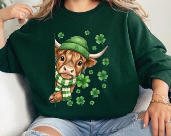 Cow St Patrick's Sweatshirt, St Patrick's Day Swearshirt, Saint Patrick's Shamrock, Irish Day Sweatshirt, Lucky Cow, Cow Lovers Sweatshirt