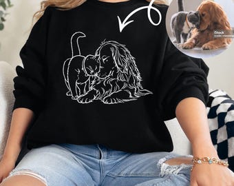 Custom Animal Portrait Photo Sweatshirt, Personalized Pet Hand Drawing Sweatshirt, Pet Memorial Gift Sweatshirt