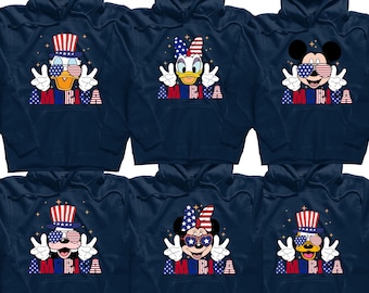 USA Flag Disney Mickey & Minnie Hoodie, Mickey Minnie Matching Family 4th of July Hoodie, 4th Of July Hoodie, Independence Day Disney Hoodie
