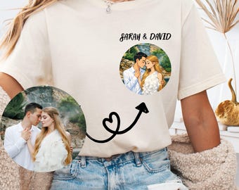 Portrait Valentine Couple Gift T-Shirt, Custom Personalized Couple Photo Shirt, Romantic Gift for Him & Her, Wedding or Anniversary Gift