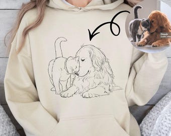 Custom Animal Portrait Photo Hoodie, Personalized Pet Hand Drawing Hoodie, Pet Memorial Gift Hoodie
