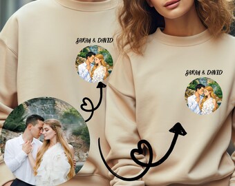 Portrait Valentine Couple Gift Sweatshirt, Custom Personalized Couple Photo Sweatshirt, Romantic Gift for Him & Her, Wedding or Anniversary
