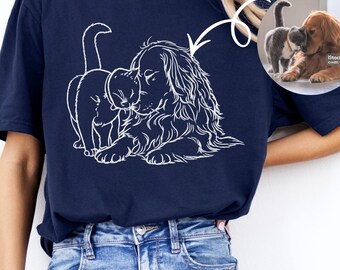 Custom Animal Portrait Photo T-Shirt, Personalized Pet Hand Drawing Shirt, Pet Memorial Gift T-Shirt