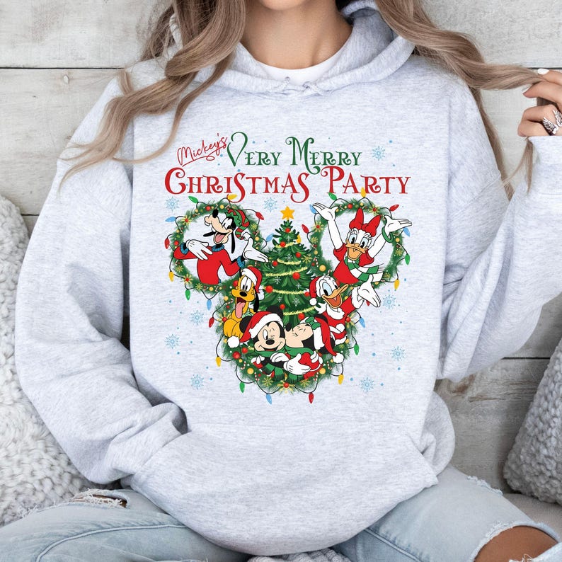 Disney Christmas Hoodie, Mickey’s Very Merry Christmas Party Hoodie, Mickey & Friends Christmas Hoodie, Disneyland Xmas Family Holiday image 1