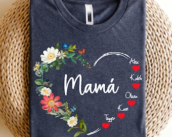 Custom Madre Heart And Kids Name Sweatshirt, Spanish Mom, Mother's Day sweatshirt, Grandma 's Garden, Customized Heart sweatshirt