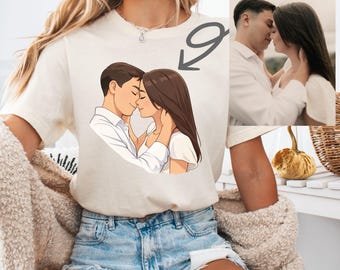 Portrait Valentine Couple Gift T-Shirt, Custom Personalized Couple Photo Shirt, Romantic Gift for Him & Her, Wedding or Anniversary Gift